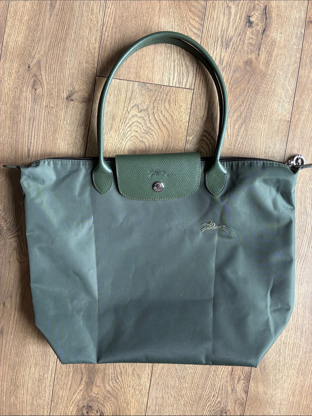 Longchamp Green Nylon Tote with Leather Trim